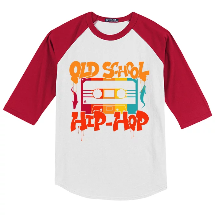 Retro Old School Hip Hop 80s 90s Graffiti Cassette Kids Colorblock Raglan Jersey