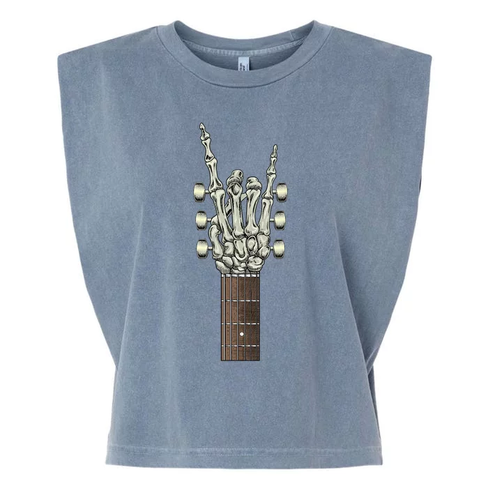 Rock On Skeleton Hand Guitar Rock & Roll Garment-Dyed Women's Muscle Tee