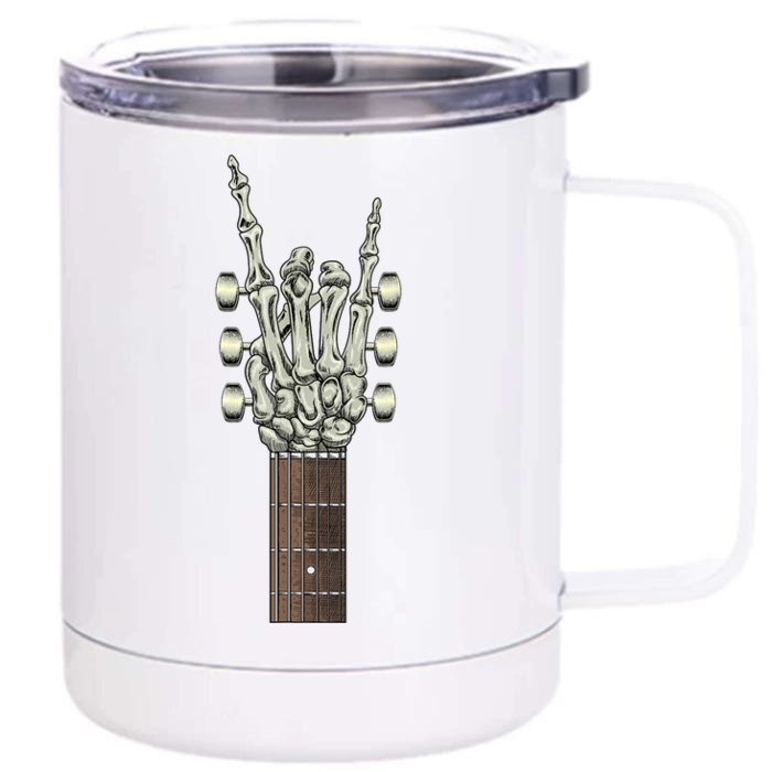 Rock On Skeleton Hand Guitar Rock & Roll Front & Back 12oz Stainless Steel Tumbler Cup