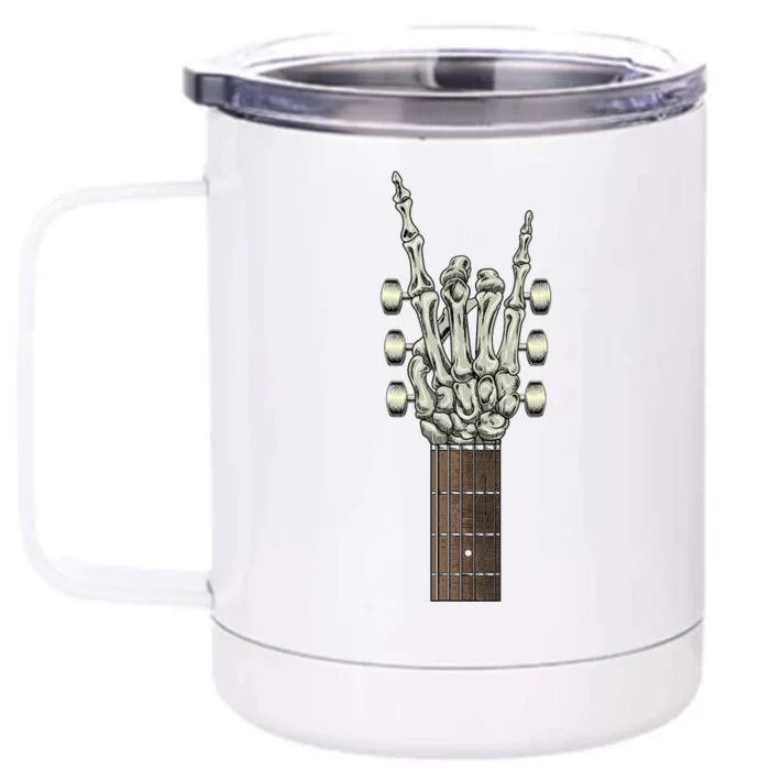 Rock On Skeleton Hand Guitar Rock & Roll Front & Back 12oz Stainless Steel Tumbler Cup