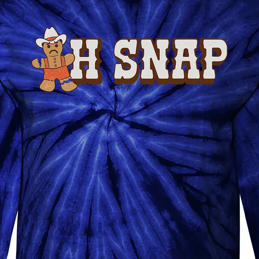 Retro Oh Snap Gingerbread Man Christmas Cookie Cowboy Tie-Dye Long Sleeve Shirt