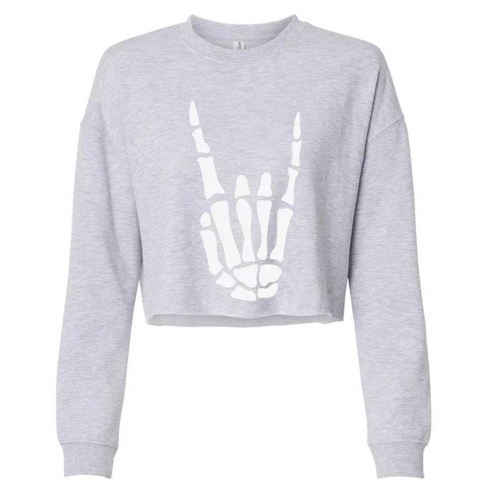 Rock On Skeleton Hand Sign Minimalistic Halloween Costume Cropped Pullover Crew