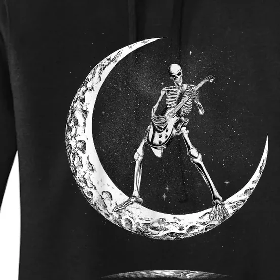 Rock On Skeleton Moon Rock And Roll Funny Halloween Women's Pullover Hoodie