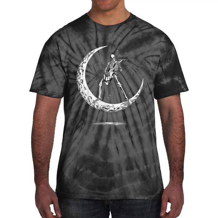 Rock On Skeleton Moon Rock And Roll Funny Halloween Tie-Dye T-Shirt