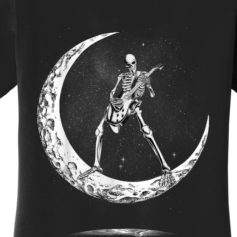 Rock On Skeleton Moon Rock And Roll Funny Halloween Women's T-Shirt