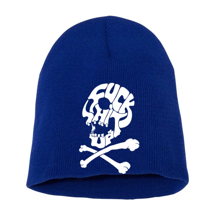 Rude Offensive Skull And Bones Short Acrylic Beanie