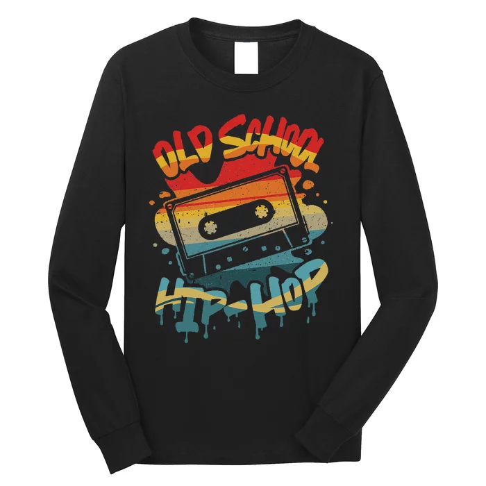 Retro Old School Hip Hop 80s 90s Graffiti Cassette Mixtape Long Sleeve Shirt