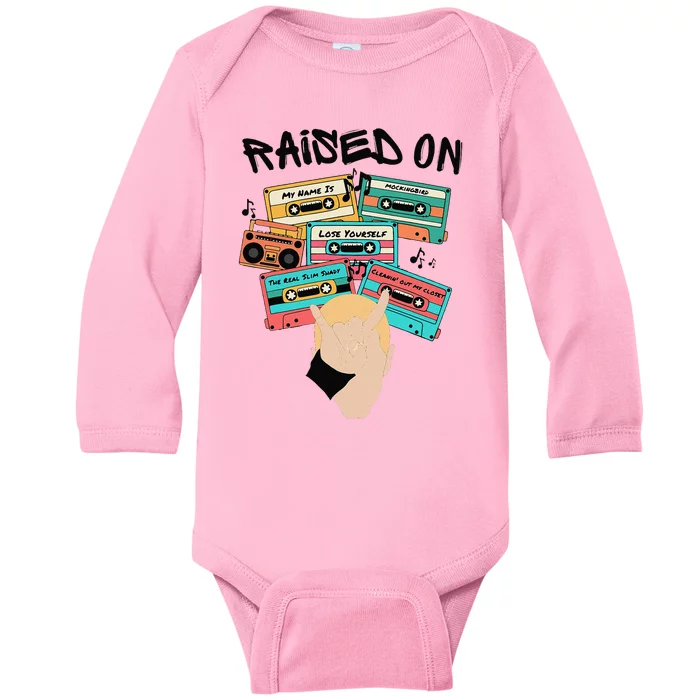 Raised On Slim Retro Cassettes Hip Hop Baby Long Sleeve Bodysuit