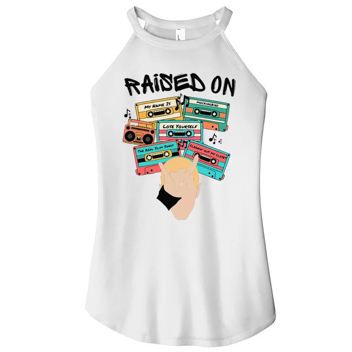 Raised On Slim Retro Cassettes Hip Hop Women’s Perfect Tri Rocker Tank