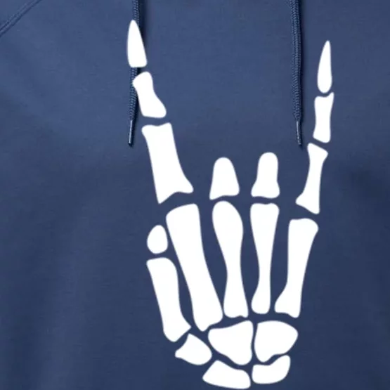 Rock On Skeleton Hand Sign Minimalistic Halloween Costume Gift Performance Fleece Hoodie