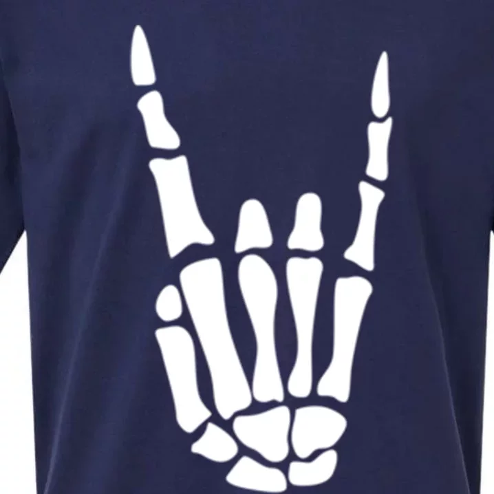 Rock On Skeleton Hand Sign Minimalistic Halloween Costume Gift Sueded Cloud Jersey T-Shirt