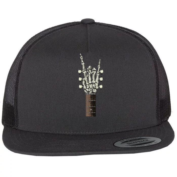 Rock On Skeleton Hand Guitar Rock & Roll Rock Band Flat Bill Trucker Hat