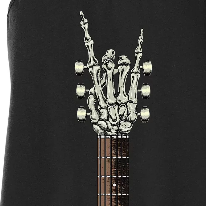 Rock On Skeleton Hand Guitar Rock & Roll Rock Band Women's Racerback Tank