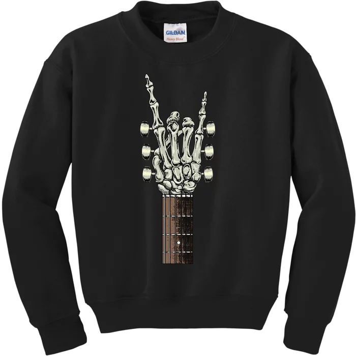 Rock On Skeleton Hand Guitar Rock & Roll Rock Band Kids Sweatshirt