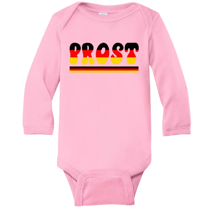 Retro Oktoberfest Squad German Flag Prost Baby Long Sleeve Bodysuit