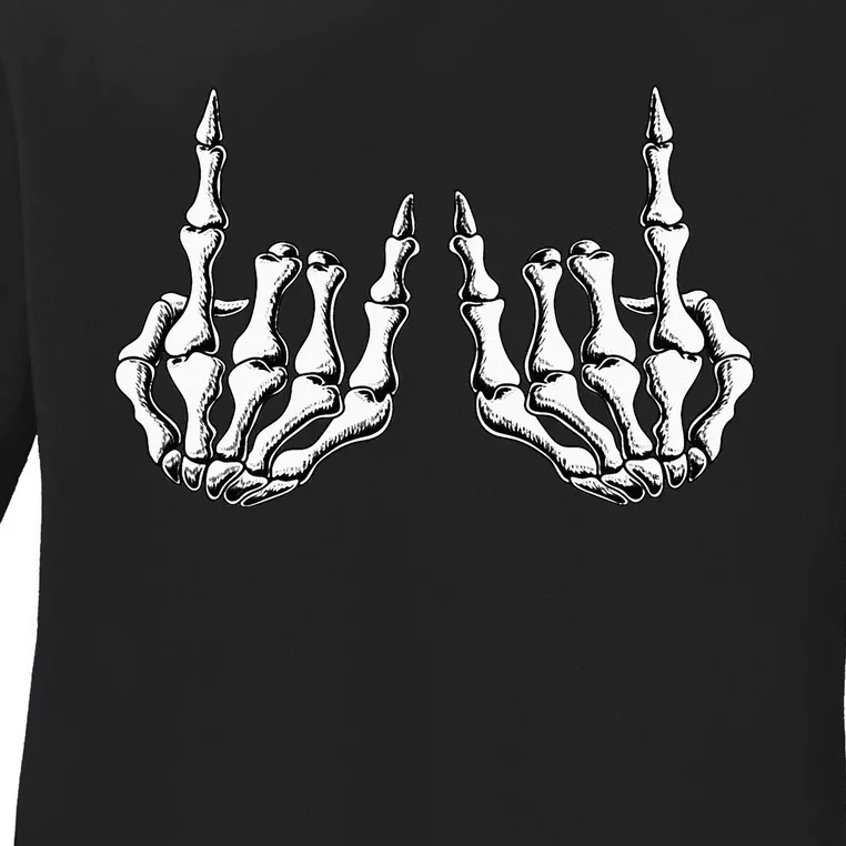 Rock On Skeleton Hand Rock And Roll Rock Band Ladies Long Sleeve Shirt