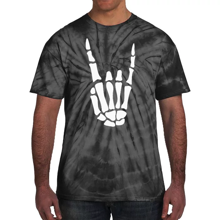 Rock On Skeleton Hand Sign Minimalistic Halloween Costume Tie-Dye T-Shirt