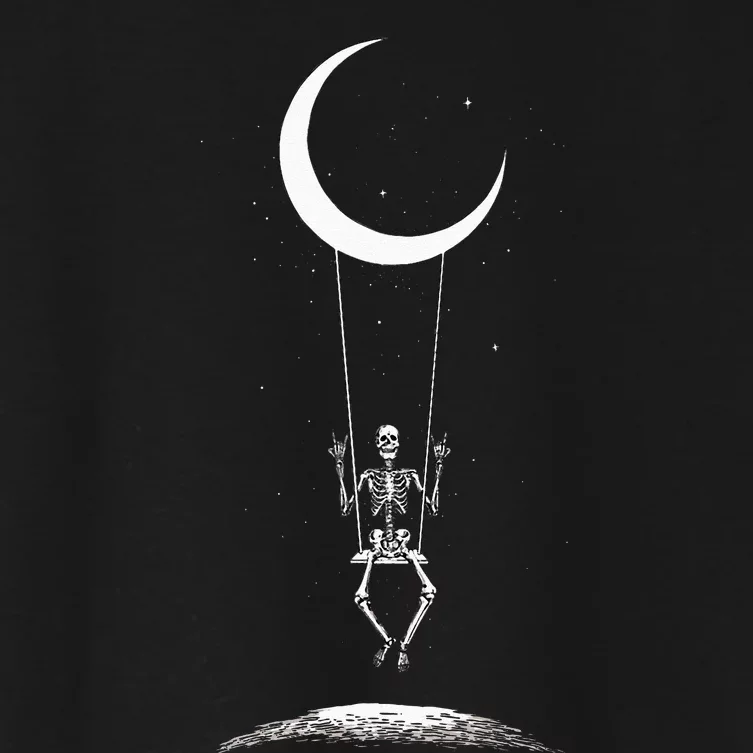 Rock On Skeleton Moon Band Tees Rock And Roll Graphic Tees Women's Crop Top Tee