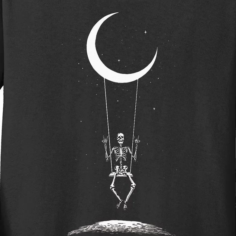 Rock On Skeleton Moon Band Tees Rock And Roll Graphic Tees Kids Long Sleeve Shirt