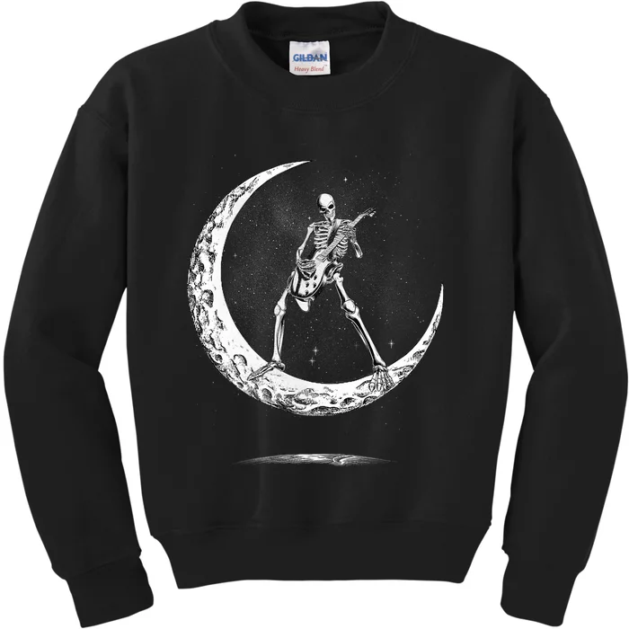 Rock On Skeleton Moon Rock And Roll Kids Sweatshirt