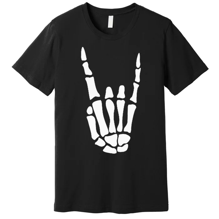 Rock On Skeleton Hand Sign Minimalistic Halloween Costume Premium T-Shirt