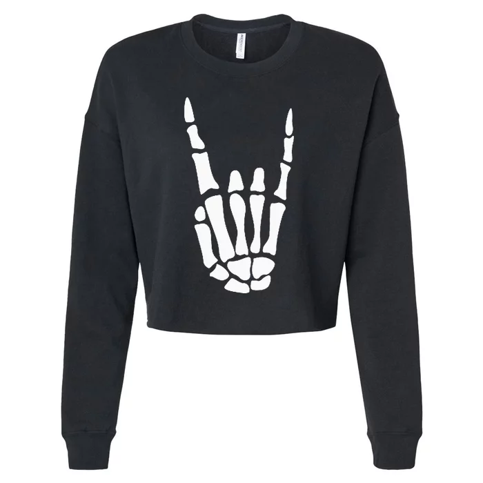 Rock On Skeleton Hand Sign Minimalistic Halloween Costume Cropped Pullover Crew