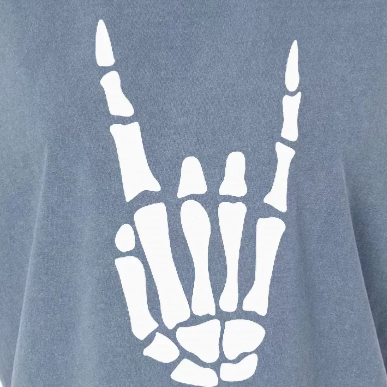 Rock On Skeleton Hand Sign Minimalistic Halloween Costume Garment-Dyed Women's Muscle Tee