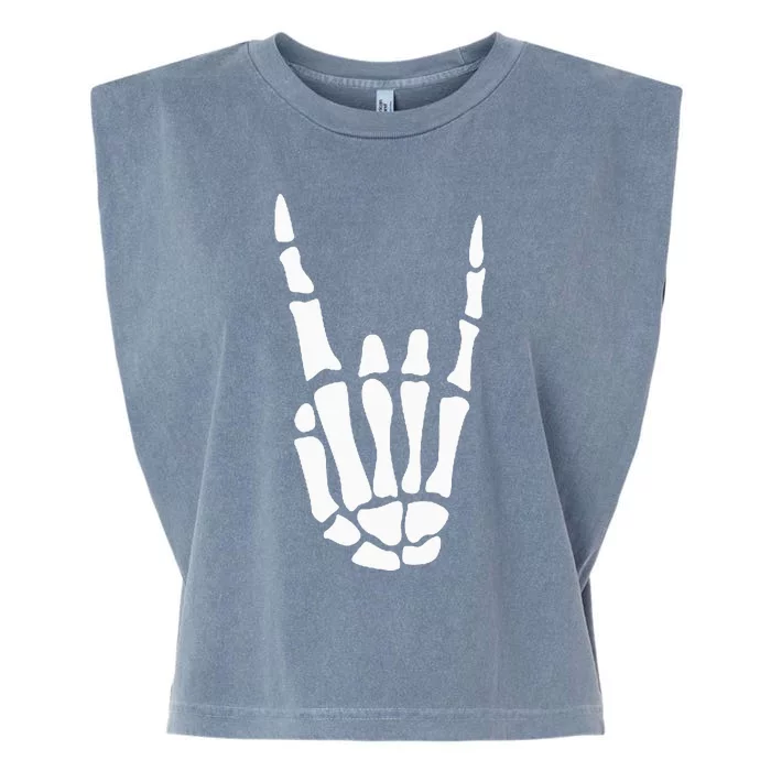 Rock On Skeleton Hand Sign Minimalistic Halloween Costume Garment-Dyed Women's Muscle Tee