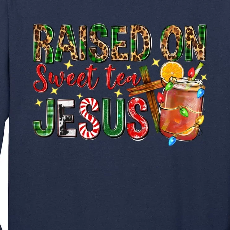 Raised On Sweet Tea Jesus Christmas Nativity Scene Christian Tall Long Sleeve T-Shirt