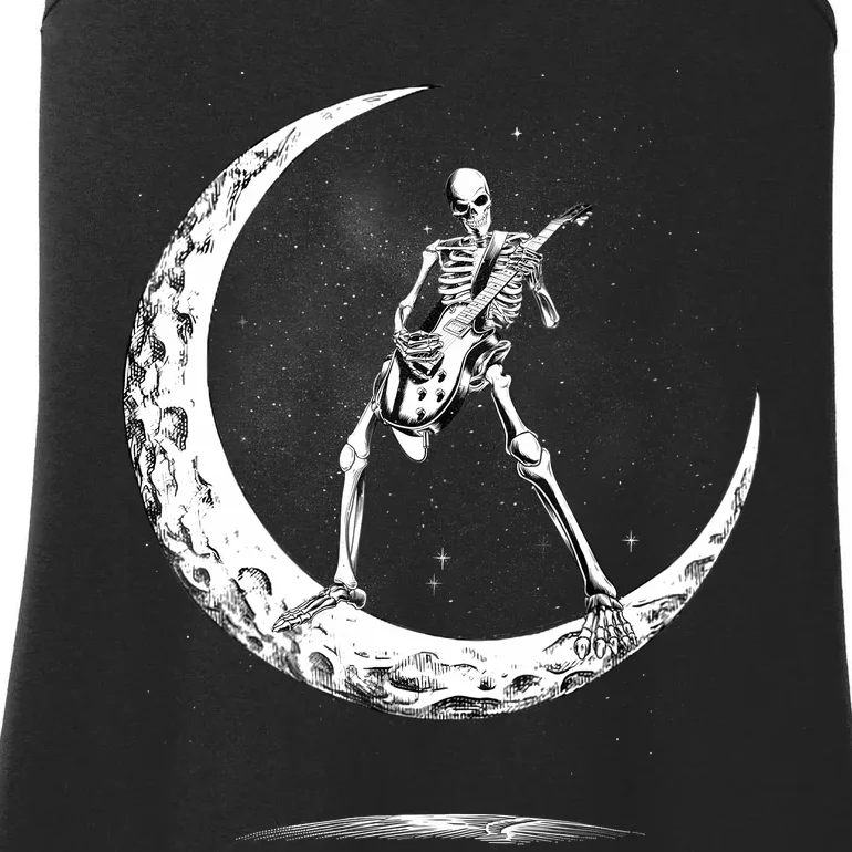 Rock On Skeleton Moon Rock And Roll Funny Halloween Ladies Essential Tank