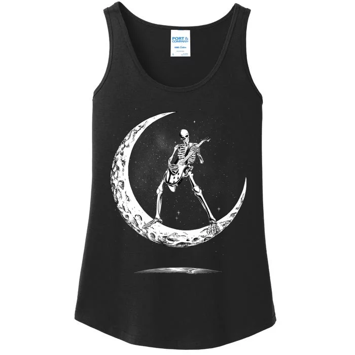 Rock On Skeleton Moon Rock And Roll Funny Halloween Ladies Essential Tank