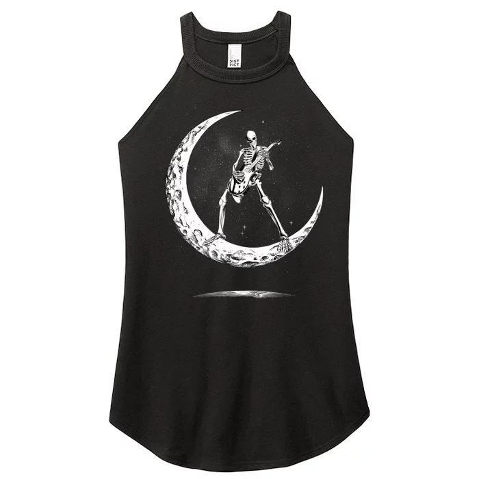 Rock On Skeleton Moon Rock And Roll Funny Halloween Women’s Perfect Tri Rocker Tank