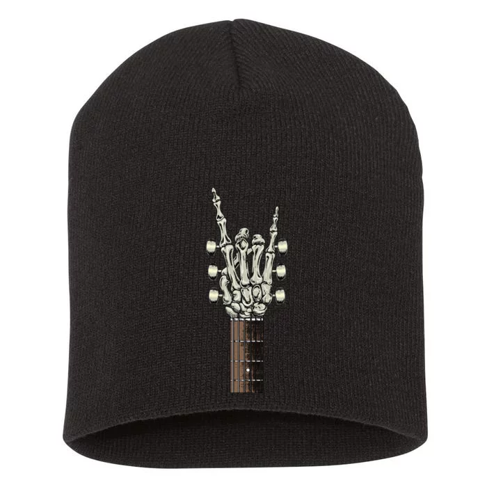 Rock On Skeleton Hand Guitar Rock & Roll Short Acrylic Beanie