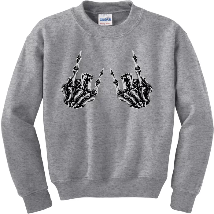 Rock On Skeleton Hand Sign Band Kids Sweatshirt