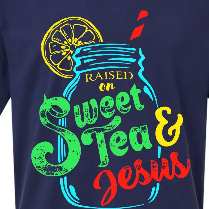 Raised On Sweet Tea And Jesus Sueded Cloud Jersey T-Shirt