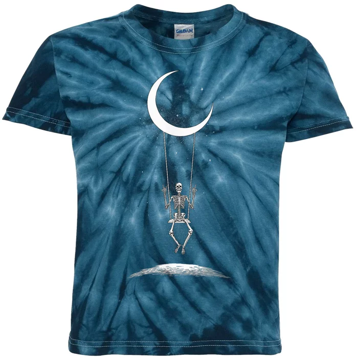 Rock On Skeleton Moon Band Tees - Rock And Roll Graphic Tees Kids Tie-Dye T-Shirt