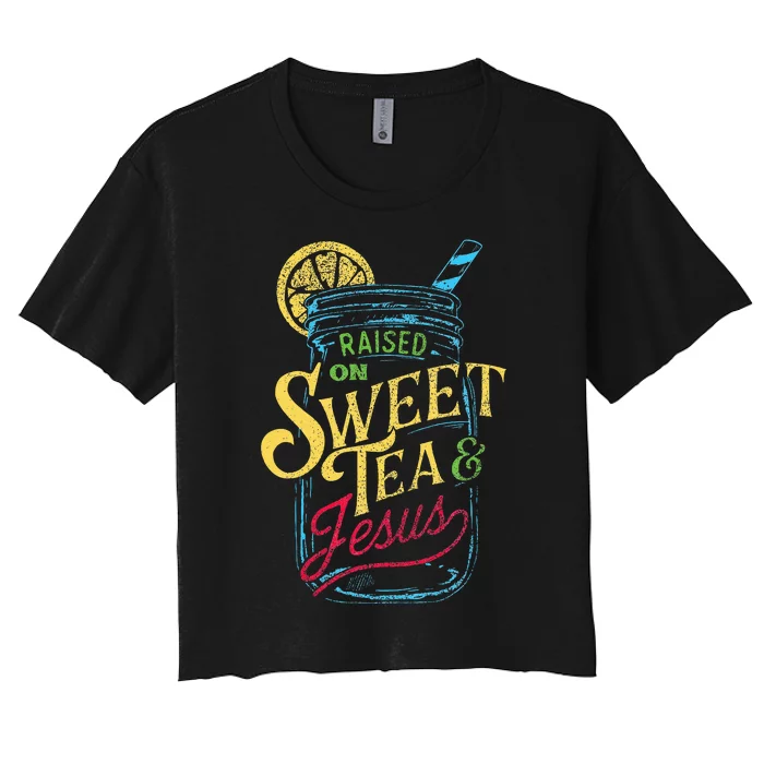 Raised On Sweet Tea & Jesus Southern Pride Iced Tea Women's Crop Top Tee