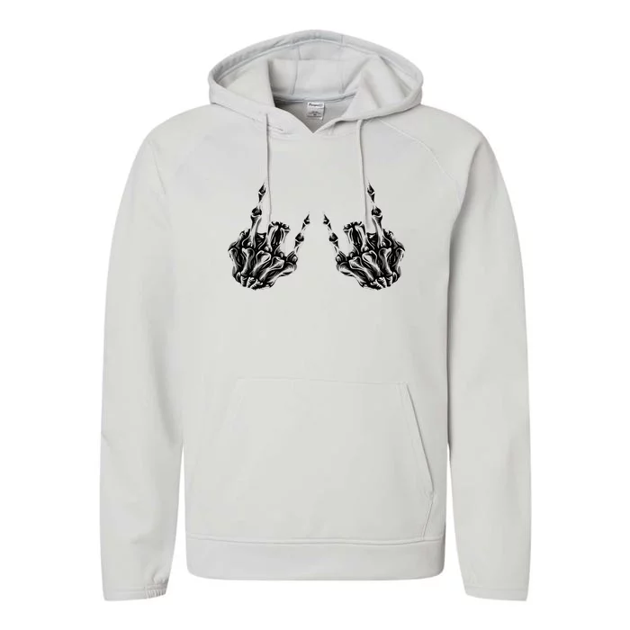 Rock On Skeleton Hand Sign Band Rock And Roll Graphic Performance Fleece Hoodie