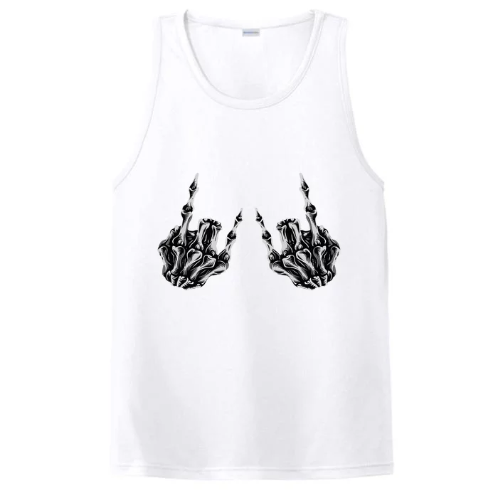 Rock On Skeleton Hand Sign Band Rock And Roll Graphic Performance Tank