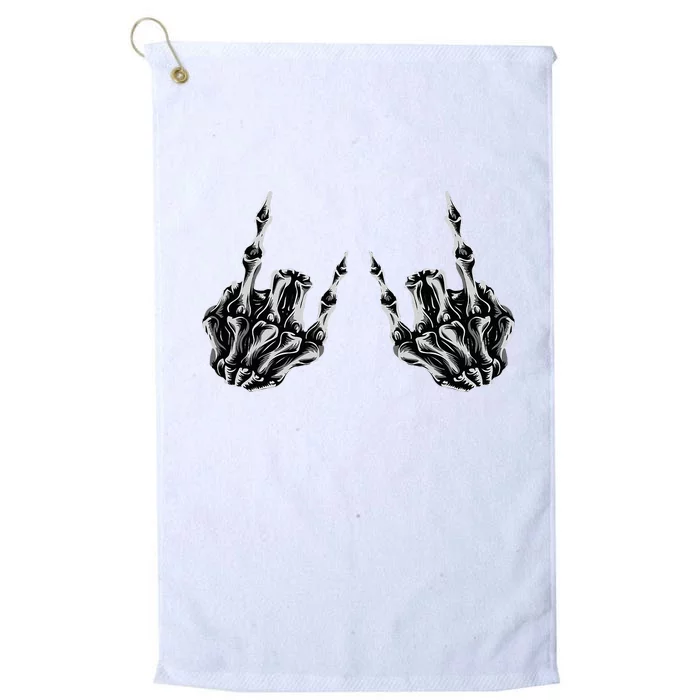 Rock On Skeleton Hand Sign Band Rock And Roll Graphic Platinum Collection Golf Towel