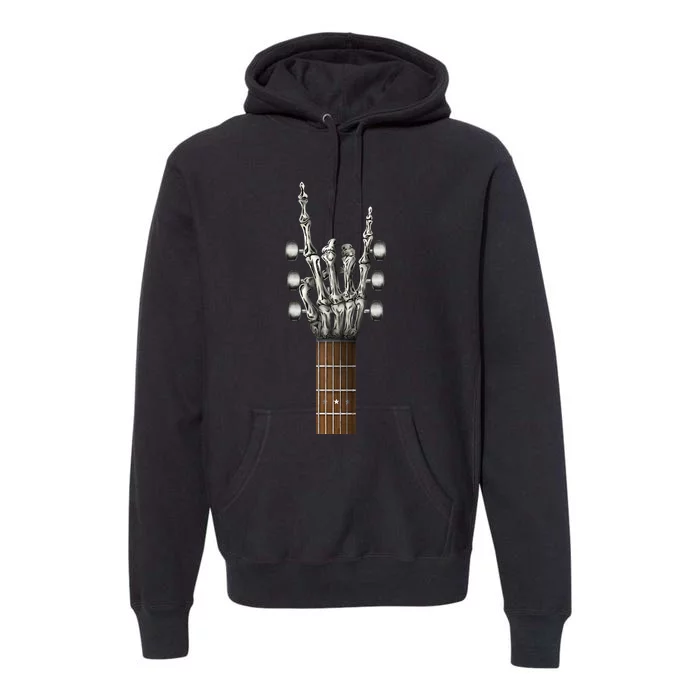 Rock On Skeleton Hand Guitar Rock & Roll Rock Band Premium Hoodie