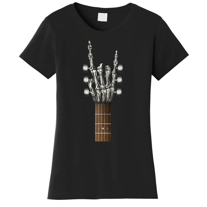 Rock On Skeleton Hand Guitar Rock & Roll Rock Band Women's T-Shirt