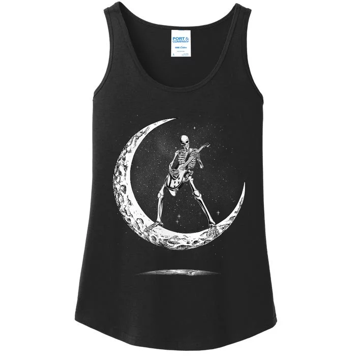 Rock On Skeleton Moon Rock And Roll Funny Halloween Ladies Essential Tank