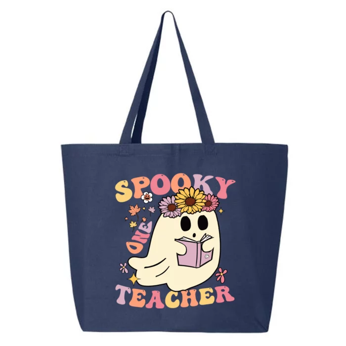 Retro One Spooky Teacher Cute Floral Ghost Halloween Teacher Gift 25L Jumbo Tote