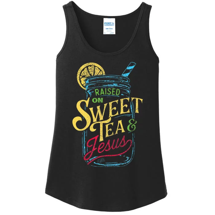 Raised On Sweet Tea & Jesus Southern Pride Iced Tea Ladies Essential Tank