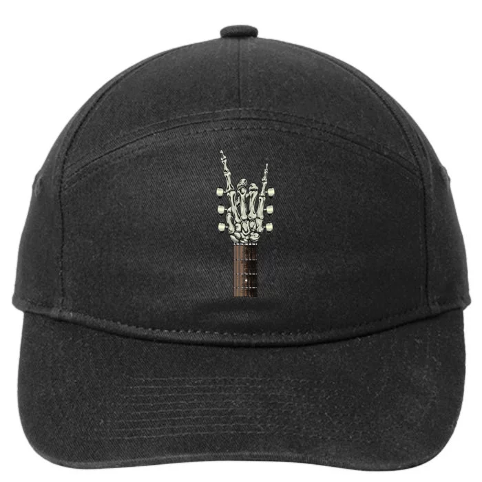 Rock On Skeleton Hand Guitar Rock & Roll 7-Panel Snapback Hat