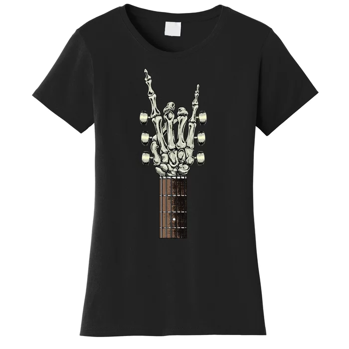 Rock On Skeleton Hand Guitar Rock & Roll Women's T-Shirt