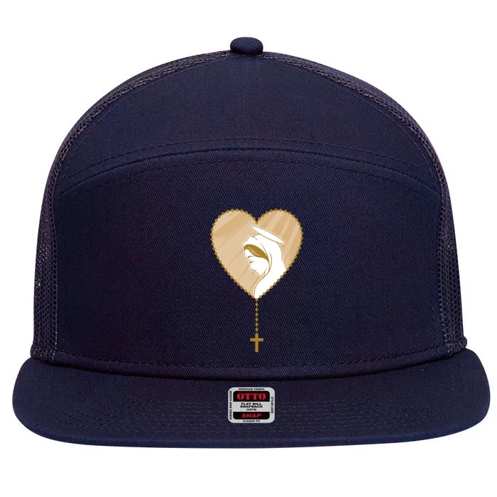 Rosary Virgin Mary 7 Panel Mesh Trucker Snapback Hat