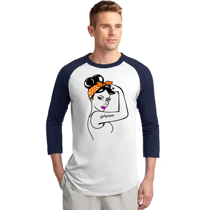 Rosie The Riveter Girl Power Baseball Sleeve Shirt