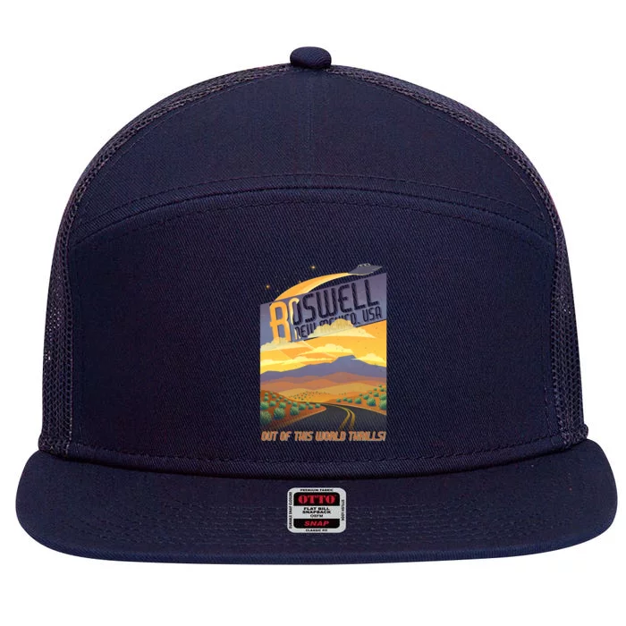 Roswell New Mexico Travel Poster 7 Panel Mesh Trucker Snapback Hat